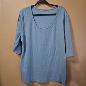 Soft Sorroundings Women's Ribbed 3/4 Sleeve Top Tee Blue Size 2X Stretch